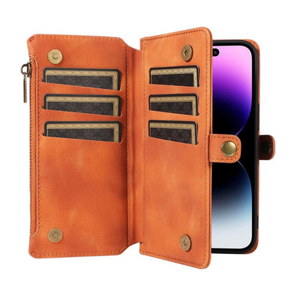 For iPhone 16 Pro Fantasy Multifunctional Zipper Wallet Leather Phone Case(orange) - iPhone 16 Pro Cases by buy2fix | Online Shopping UK | buy2fix