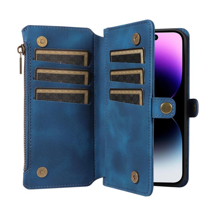 For iPhone 16 Pro Fantasy Multifunctional Zipper Wallet Leather Phone Case(blue) - iPhone 16 Pro Cases by buy2fix | Online Shopping UK | buy2fix