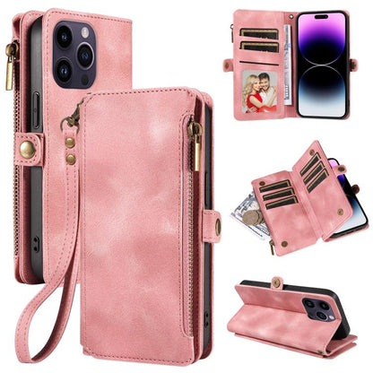 For iPhone 16 Pro Fantasy Multifunctional Zipper Wallet Leather Phone Case(pink) - iPhone 16 Pro Cases by buy2fix | Online Shopping UK | buy2fix