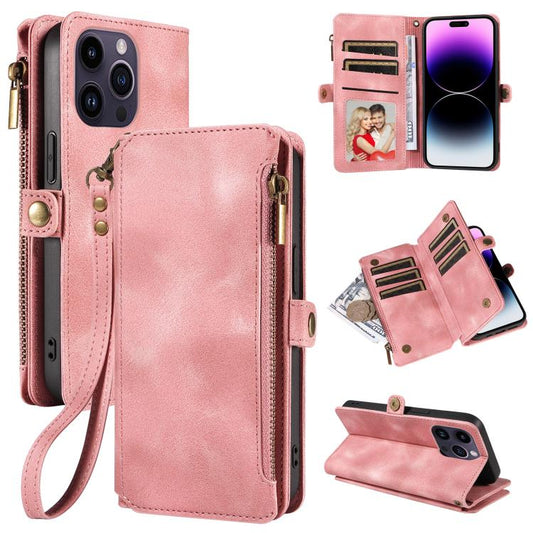 For iPhone 16 Pro Fantasy Multifunctional Zipper Wallet Leather Phone Case(pink) - iPhone 16 Pro Cases by buy2fix | Online Shopping UK | buy2fix