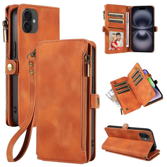 For iPhone 16 Plus Fantasy Multifunctional Zipper Wallet Leather Phone Case(orange) - iPhone 16 Plus Cases by buy2fix | Online Shopping UK | buy2fix