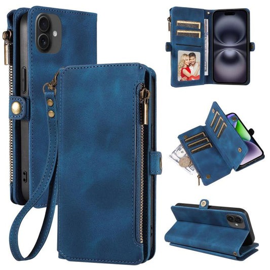 For iPhone 16 Plus Fantasy Multifunctional Zipper Wallet Leather Phone Case(blue) - iPhone 16 Plus Cases by buy2fix | Online Shopping UK | buy2fix