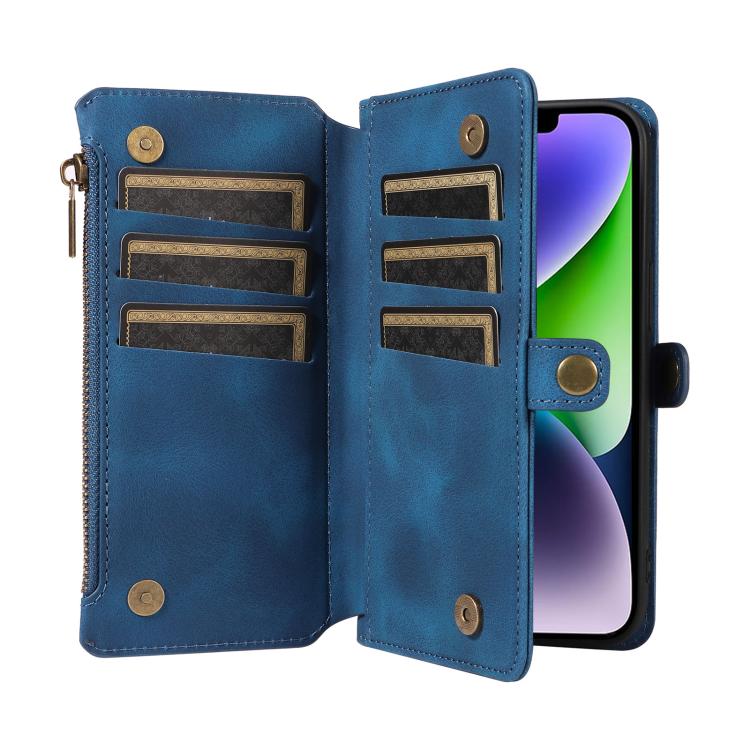 For iPhone 16 Plus Fantasy Multifunctional Zipper Wallet Leather Phone Case(blue) - iPhone 16 Plus Cases by buy2fix | Online Shopping UK | buy2fix