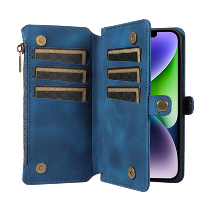 For iPhone 16 Plus Fantasy Multifunctional Zipper Wallet Leather Phone Case(blue) - iPhone 16 Plus Cases by buy2fix | Online Shopping UK | buy2fix