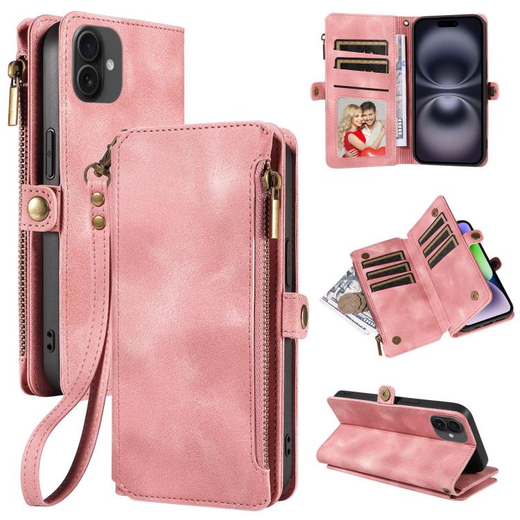 For iPhone 16 Plus Fantasy Multifunctional Zipper Wallet Leather Phone Case(pink) - iPhone 16 Plus Cases by buy2fix | Online Shopping UK | buy2fix