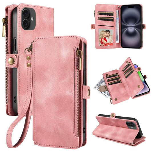 For iPhone 16 Plus Fantasy Multifunctional Zipper Wallet Leather Phone Case(pink) - iPhone 16 Plus Cases by buy2fix | Online Shopping UK | buy2fix