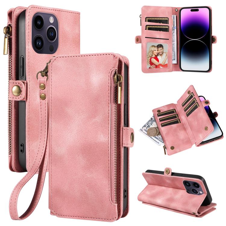 For iPhone 15 Pro Max Fantasy Multifunctional Zipper Wallet Leather Phone Case(pink) - More iPhone Cases by buy2fix | Online Shopping UK | buy2fix