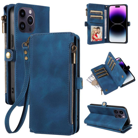 For iPhone 15 Pro Fantasy Multifunctional Zipper Wallet Leather Phone Case(blue) - More iPhone Cases by buy2fix | Online Shopping UK | buy2fix
