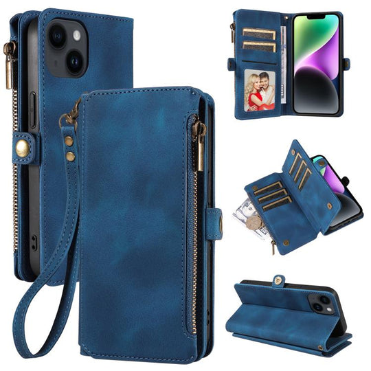 For iPhone 15 Fantasy Multifunctional Zipper Wallet Leather Phone Case(Blue)