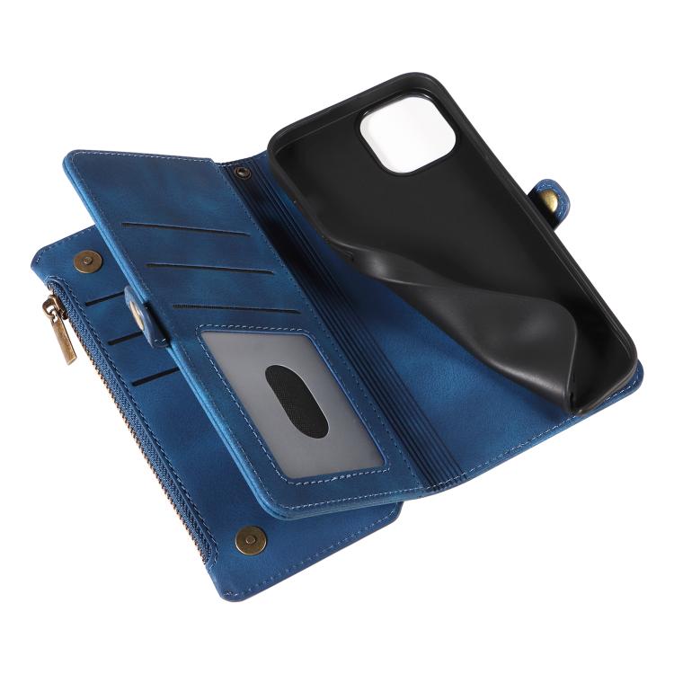 For iPhone 15 Fantasy Multifunctional Zipper Wallet Leather Phone Case(blue) - iPhone 15 Cases by buy2fix | Online Shopping UK | buy2fix