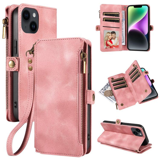 For iPhone 15 Fantasy Multifunctional Zipper Wallet Leather Phone Case(Pink)