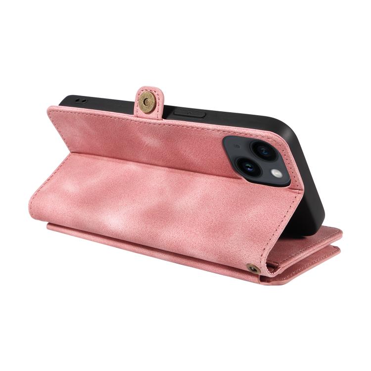 For iPhone 15 Fantasy Multifunctional Zipper Wallet Leather Phone Case(pink) - iPhone 15 Cases by buy2fix | Online Shopping UK | buy2fix
