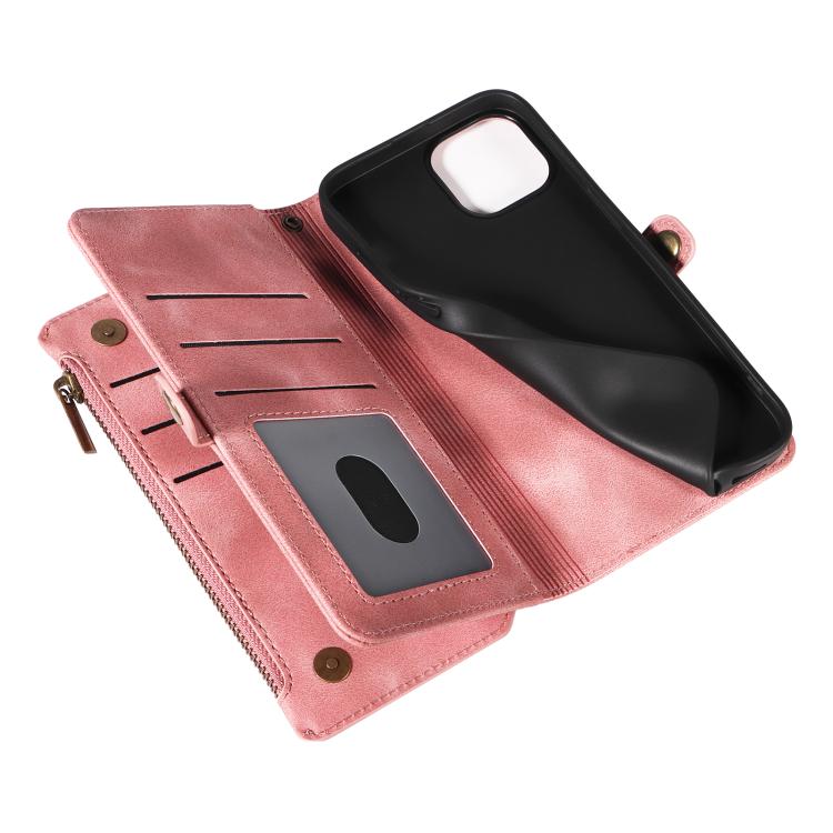 For iPhone 15 Fantasy Multifunctional Zipper Wallet Leather Phone Case(pink) - iPhone 15 Cases by buy2fix | Online Shopping UK | buy2fix