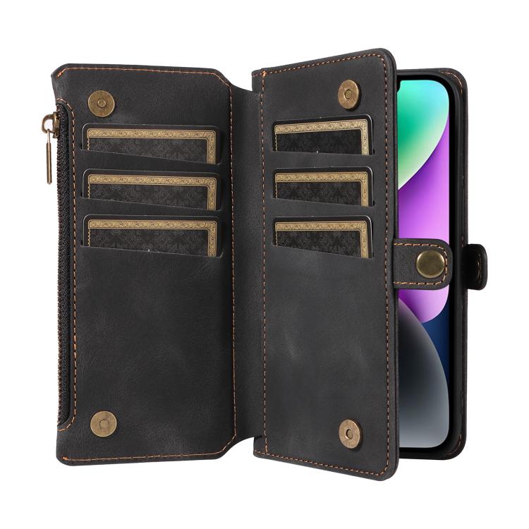For iPhone 15 Fantasy Multifunctional Zipper Wallet Leather Phone Case(black) - iPhone 15 Cases by buy2fix | Online Shopping UK | buy2fix