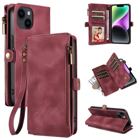 For iPhone 15 Fantasy Multifunctional Zipper Wallet Leather Phone Case(Purple)