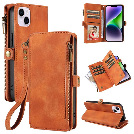 For iPhone 14 Plus Fantasy Multifunctional Zipper Wallet Leather Phone Case(orange) - iPhone 14 Plus Cases by buy2fix | Online Shopping UK | buy2fix