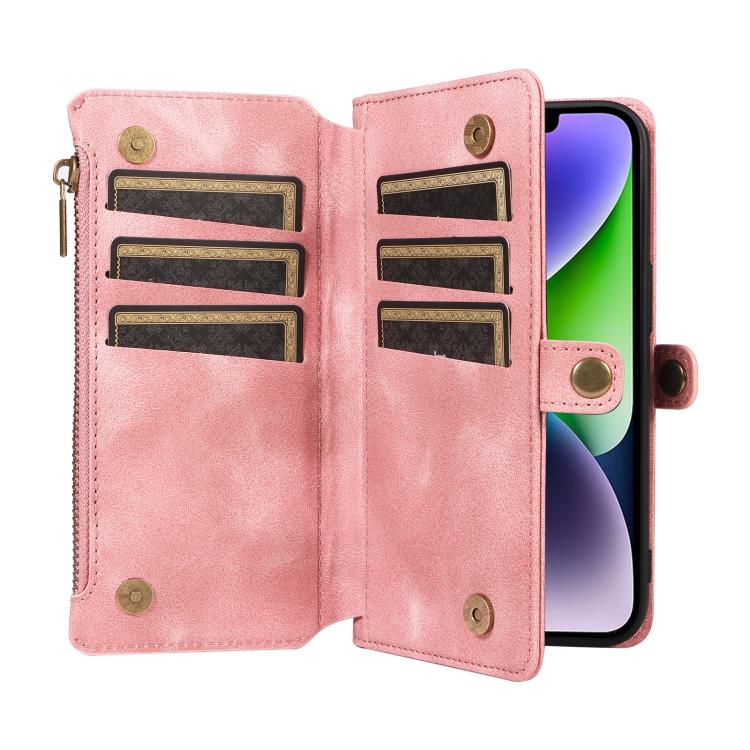 For iPhone 14 Fantasy Multifunctional Zipper Wallet Leather Phone Case(pink) - iPhone 14 Cases by buy2fix | Online Shopping UK | buy2fix