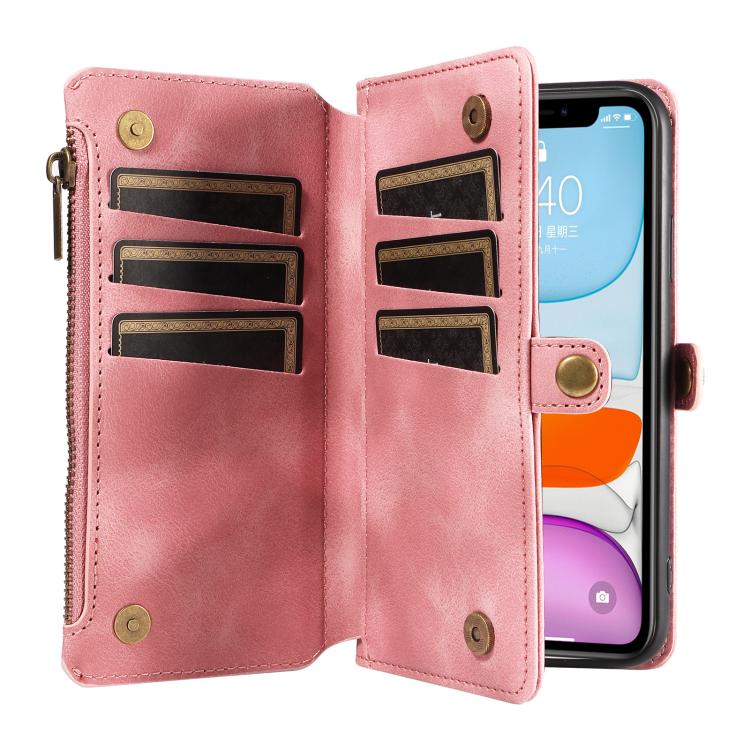 For iPhone 12 / 12 Pro Fantasy Multifunctional Zipper Wallet Leather Phone Case(pink) - iPhone 12 / 12 Pro Cases by buy2fix | Online Shopping UK | buy2fix