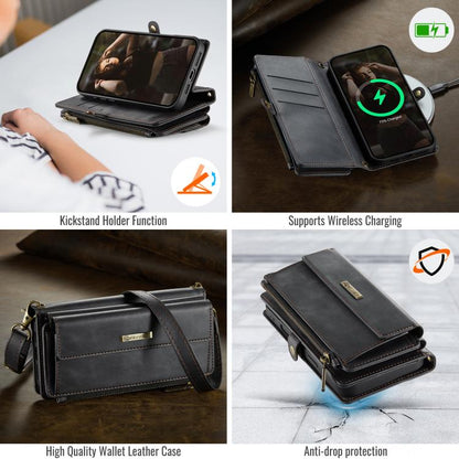 For iPhone 16 Pro CaseMe C39 RFID Blocking Zipper Wallet Leather Phone Case with Crossbody Strap(Black) - iPhone 16 Pro Cases by CaseMe | Online Shopping UK | buy2fix