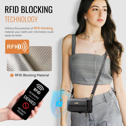 For iPhone 16 Pro CaseMe C39 RFID Blocking Zipper Wallet Leather Phone Case with Crossbody Strap(Black) - iPhone 16 Pro Cases by CaseMe | Online Shopping UK | buy2fix