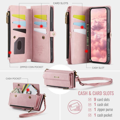 For iPhone 16 Pro CaseMe C39 RFID Blocking Zipper Wallet Leather Phone Case with Crossbody Strap(Pink) - iPhone 16 Pro Cases by CaseMe | Online Shopping UK | buy2fix