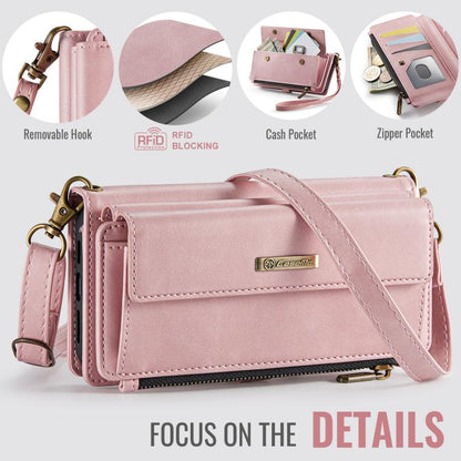 For iPhone 16 Pro CaseMe C39 RFID Blocking Zipper Wallet Leather Phone Case with Crossbody Strap(Pink) - iPhone 16 Pro Cases by CaseMe | Online Shopping UK | buy2fix