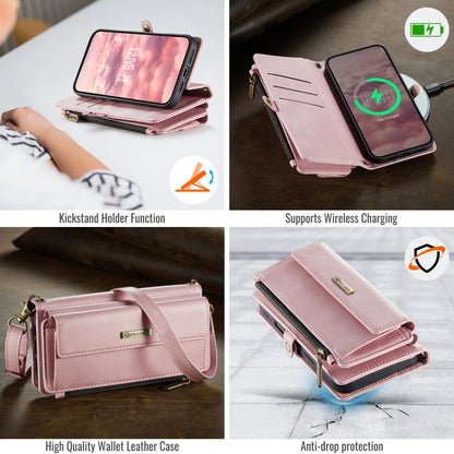 For iPhone 16 Pro CaseMe C39 RFID Blocking Zipper Wallet Leather Phone Case with Crossbody Strap(Pink) - iPhone 16 Pro Cases by CaseMe | Online Shopping UK | buy2fix