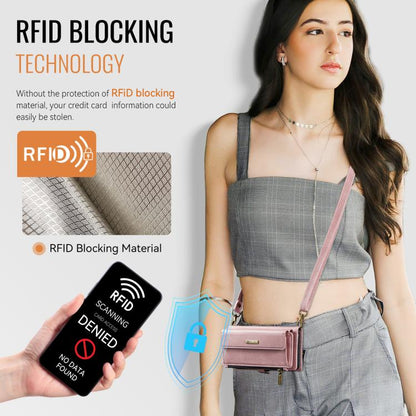 For iPhone 16 Pro CaseMe C39 RFID Blocking Zipper Wallet Leather Phone Case with Crossbody Strap(Pink) - iPhone 16 Pro Cases by CaseMe | Online Shopping UK | buy2fix