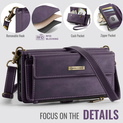 For iPhone 16 Pro CaseMe C39 RFID Blocking Zipper Wallet Leather Phone Case with Crossbody Strap(Purple) - iPhone 16 Pro Cases by CaseMe | Online Shopping UK | buy2fix
