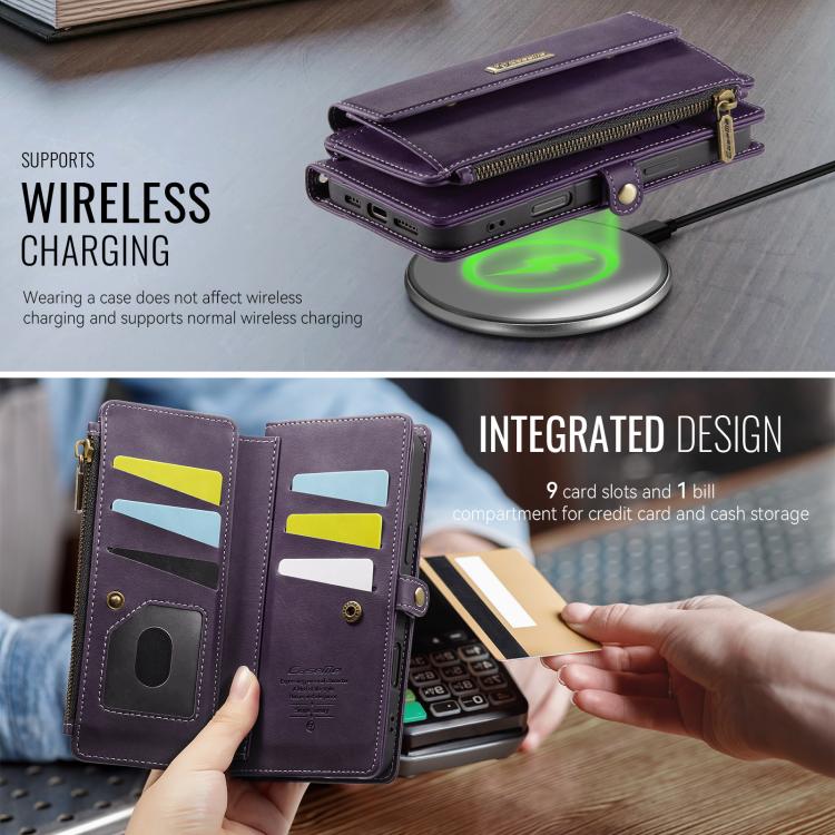 For iPhone 16 Pro CaseMe C39 RFID Blocking Zipper Wallet Leather Phone Case with Crossbody Strap(Purple) - iPhone 16 Pro Cases by CaseMe | Online Shopping UK | buy2fix