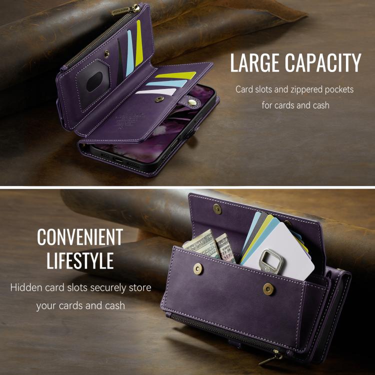 For iPhone 16 Pro CaseMe C39 RFID Blocking Zipper Wallet Leather Phone Case with Crossbody Strap(Purple) - iPhone 16 Pro Cases by CaseMe | Online Shopping UK | buy2fix