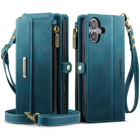 For iPhone 16 Plus CaseMe C39 RFID Blocking Zipper Wallet Leather Phone Case with Crossbody Strap(Green) - iPhone 16 Plus Cases by CaseMe | Online Shopping UK | buy2fix