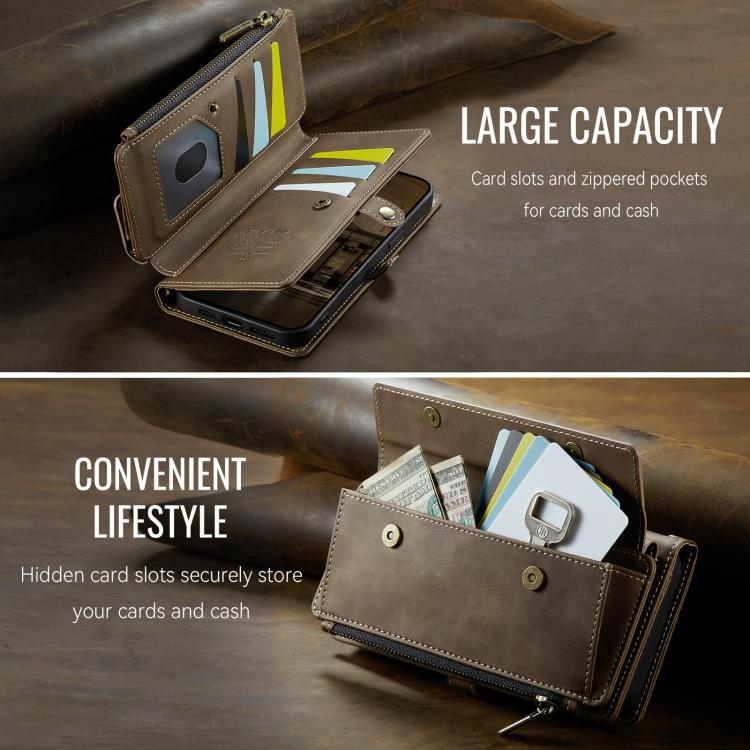 For iPhone 15 Pro CaseMe C39 RFID Blocking Zipper Wallet Leather Phone Case with Crossbody Strap(Coffee) - iPhone 15 Pro Cases by CaseMe | Online Shopping UK | buy2fix