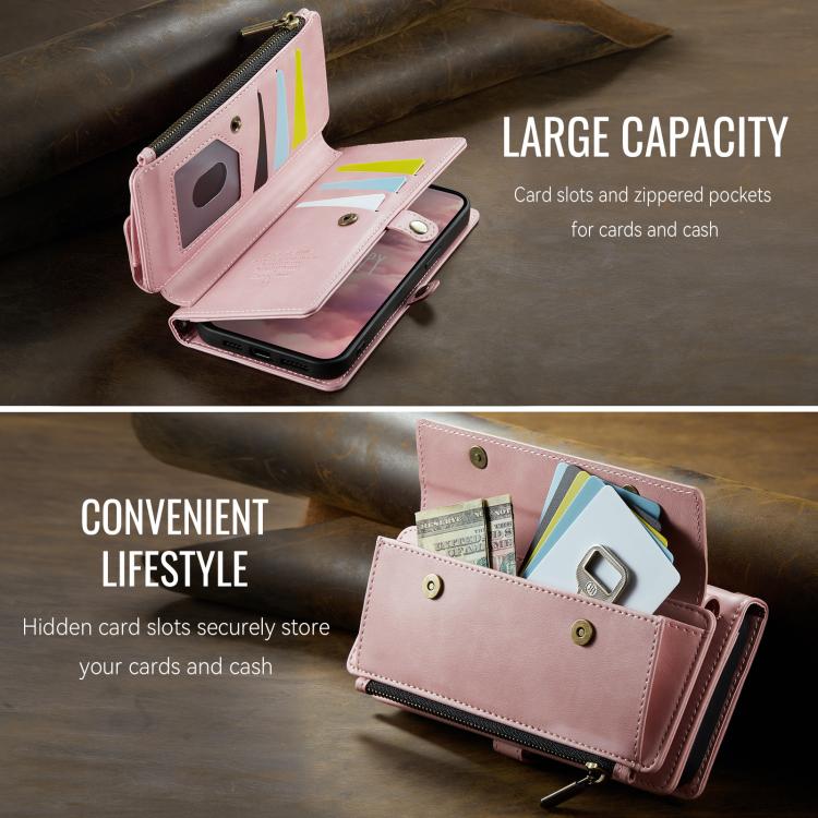 For iPhone 15 Pro CaseMe C39 RFID Blocking Zipper Wallet Leather Phone Case with Crossbody Strap(Pink) - iPhone 15 Pro Cases by CaseMe | Online Shopping UK | buy2fix