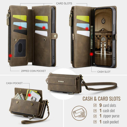 For iPhone 15 CaseMe C39 RFID Blocking Zipper Wallet Leather Phone Case with Crossbody Strap(Coffee) - iPhone 15 Cases by CaseMe | Online Shopping UK | buy2fix