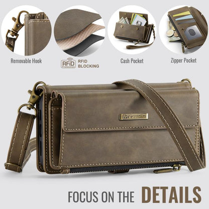 For iPhone 15 CaseMe C39 RFID Blocking Zipper Wallet Leather Phone Case with Crossbody Strap(Coffee) - iPhone 15 Cases by CaseMe | Online Shopping UK | buy2fix