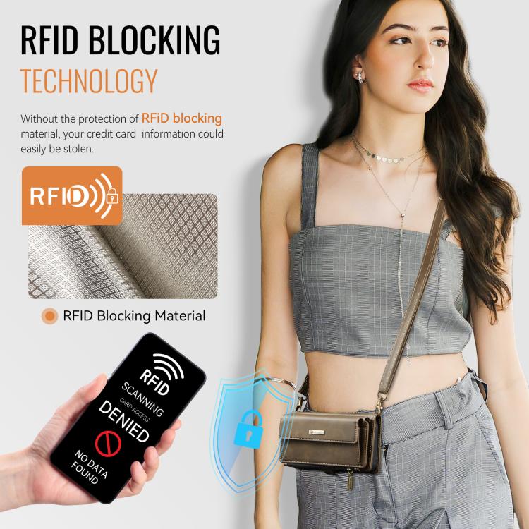 For iPhone 15 CaseMe C39 RFID Blocking Zipper Wallet Leather Phone Case with Crossbody Strap(Coffee) - iPhone 15 Cases by CaseMe | Online Shopping UK | buy2fix