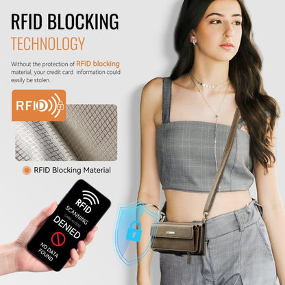 For iPhone 15 CaseMe C39 RFID Blocking Zipper Wallet Leather Phone Case with Crossbody Strap(Coffee) - iPhone 15 Cases by CaseMe | Online Shopping UK | buy2fix