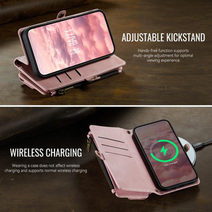For iPhone 15 CaseMe C39 RFID Blocking Zipper Wallet Leather Phone Case with Crossbody Strap(Pink) - iPhone 15 Cases by CaseMe | Online Shopping UK | buy2fix