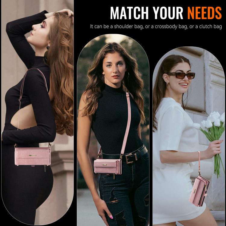 For iPhone 15 CaseMe C39 RFID Blocking Zipper Wallet Leather Phone Case with Crossbody Strap(Pink) - iPhone 15 Cases by CaseMe | Online Shopping UK | buy2fix