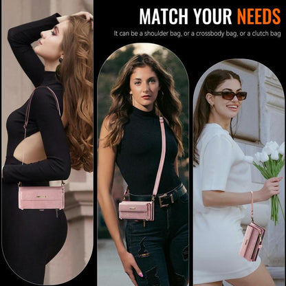 For iPhone 15 CaseMe C39 RFID Blocking Zipper Wallet Leather Phone Case with Crossbody Strap(Pink) - iPhone 15 Cases by CaseMe | Online Shopping UK | buy2fix