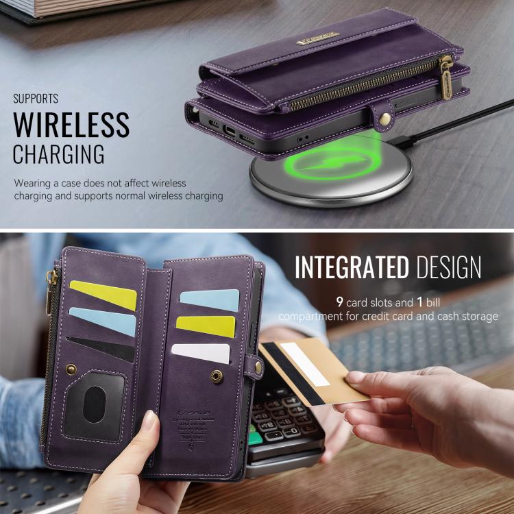 For iPhone 15 CaseMe C39 RFID Blocking Zipper Wallet Leather Phone Case with Crossbody Strap(Purple) - iPhone 15 Cases by CaseMe | Online Shopping UK | buy2fix