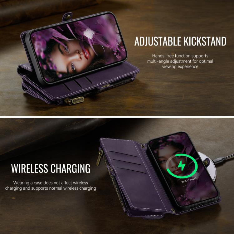 For iPhone 15 CaseMe C39 RFID Blocking Zipper Wallet Leather Phone Case with Crossbody Strap(Purple) - iPhone 15 Cases by CaseMe | Online Shopping UK | buy2fix