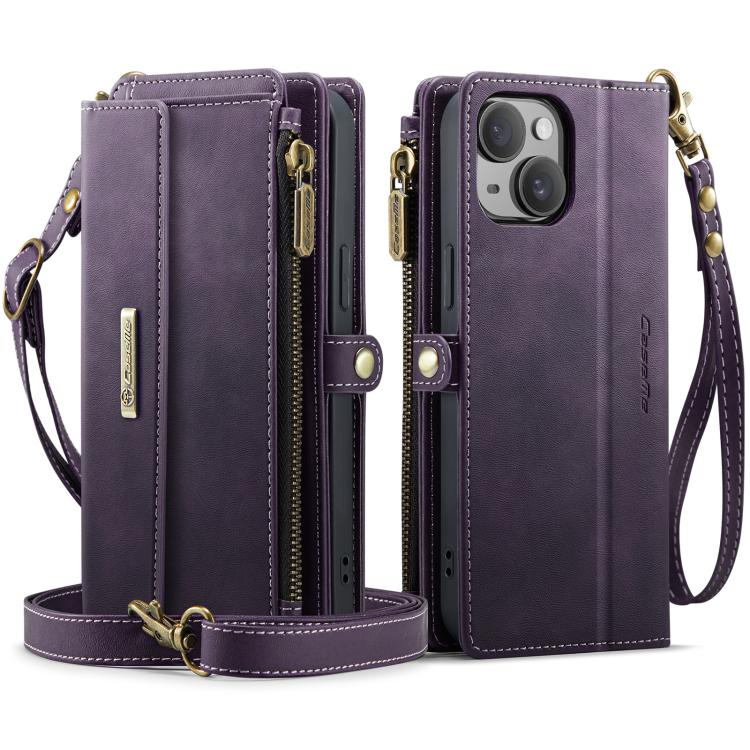 For iPhone 13 CaseMe C39 RFID Blocking Zipper Wallet Leather Phone Case with Crossbody Strap(Purple) - iPhone 13 Cases by CaseMe | Online Shopping UK | buy2fix