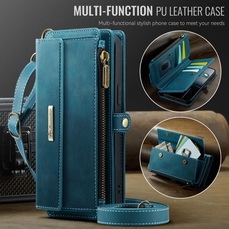 For iPhone 13 mini CaseMe C39 RFID Blocking Zipper Wallet Leather Phone Case with Crossbody Strap(Green) - iPhone 13 mini Cases by CaseMe | Online Shopping UK | buy2fix