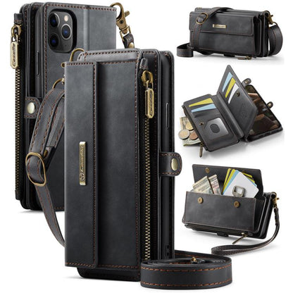 For iPhone 11 Pro Max CaseMe C39 RFID Blocking Zipper Wallet Leather Phone Case with Crossbody Strap(Black) - iPhone 11 Pro Max Cases by CaseMe | Online Shopping UK | buy2fix