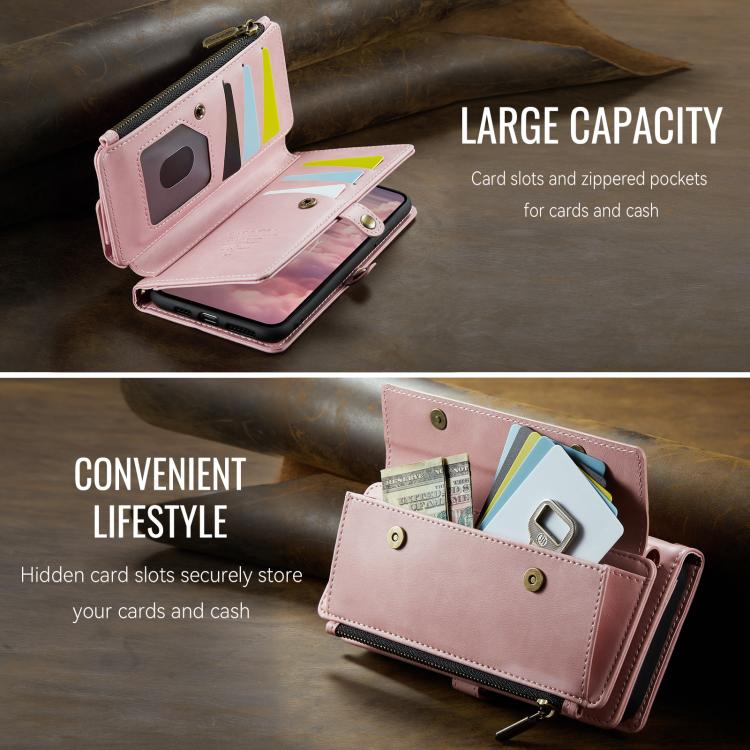 For iPhone 11 Pro Max CaseMe C39 RFID Blocking Zipper Wallet Leather Phone Case with Crossbody Strap(Pink) - iPhone 11 Pro Max Cases by CaseMe | Online Shopping UK | buy2fix