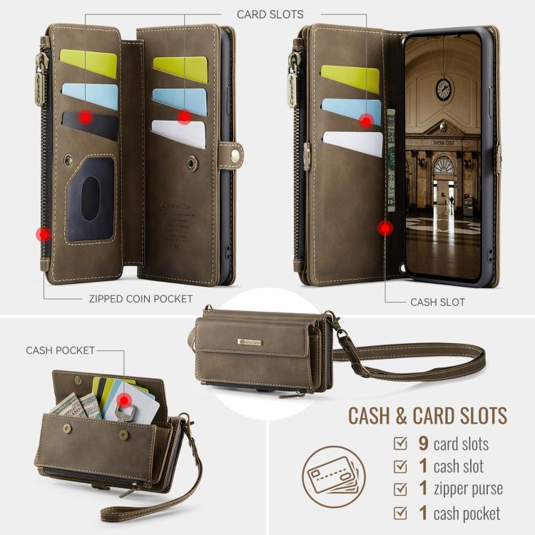 For iPhone 11 CaseMe C39 RFID Blocking Zipper Wallet Leather Phone Case with Crossbody Strap(Coffee) - iPhone 11 Cases by CaseMe | Online Shopping UK | buy2fix