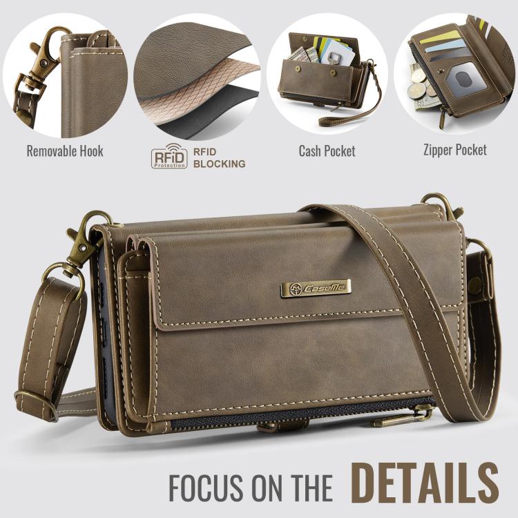 For iPhone 11 CaseMe C39 RFID Blocking Zipper Wallet Leather Phone Case with Crossbody Strap(Coffee) - iPhone 11 Cases by CaseMe | Online Shopping UK | buy2fix