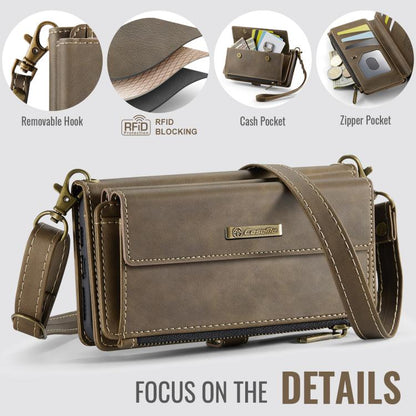 For iPhone 11 CaseMe C39 RFID Blocking Zipper Wallet Leather Phone Case with Crossbody Strap(Coffee) - iPhone 11 Cases by CaseMe | Online Shopping UK | buy2fix